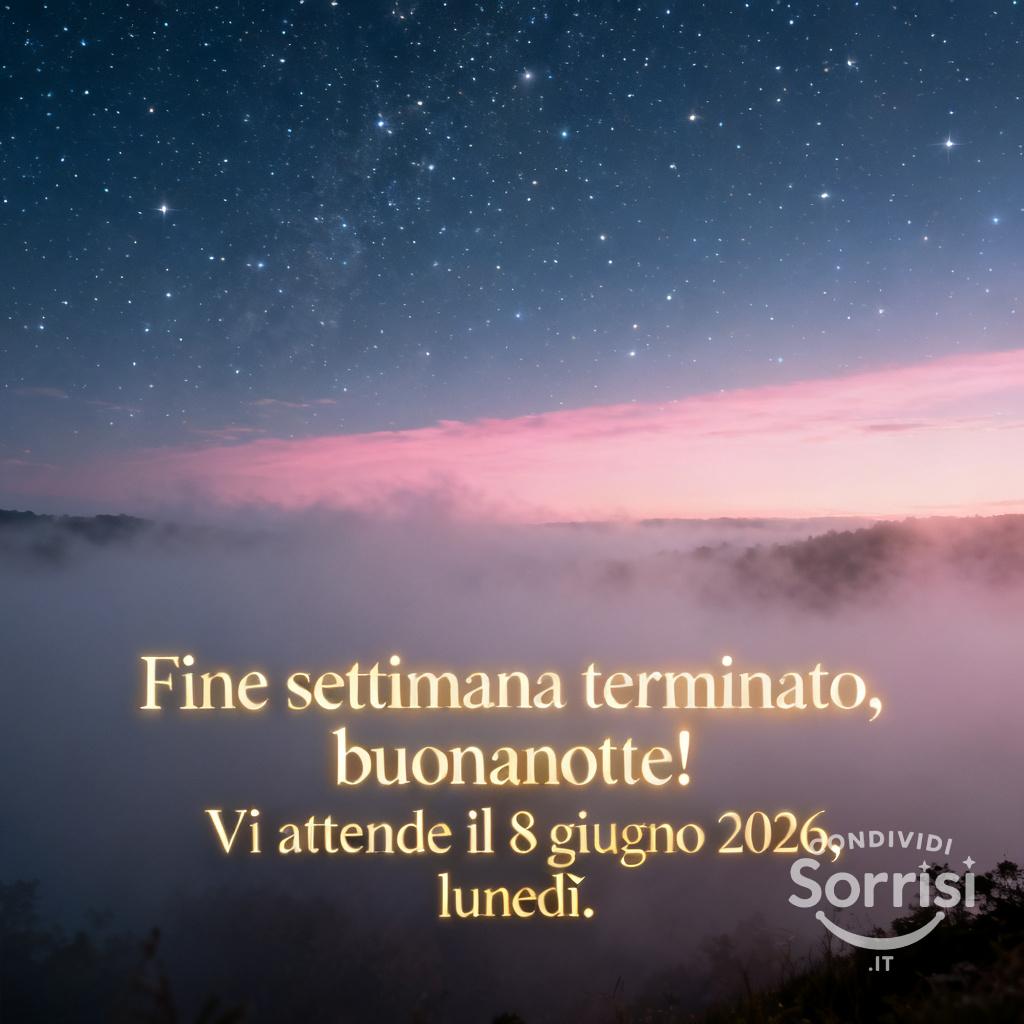 Fine settimana terminato, buonanotte! Vi attende il 8 giugno , lunedì.