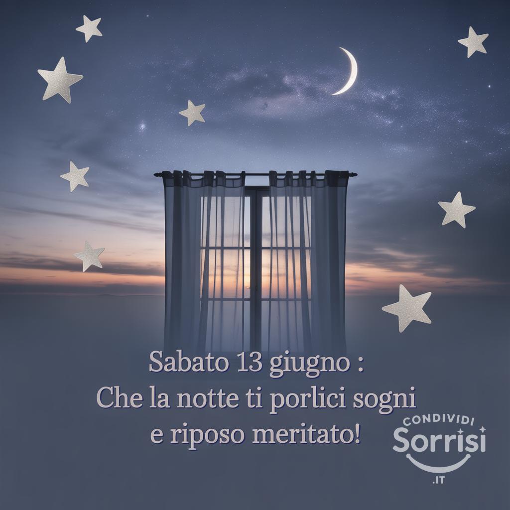 Sabato 13 giugno : che la notte ti porti dolci sogni e riposo meritato!