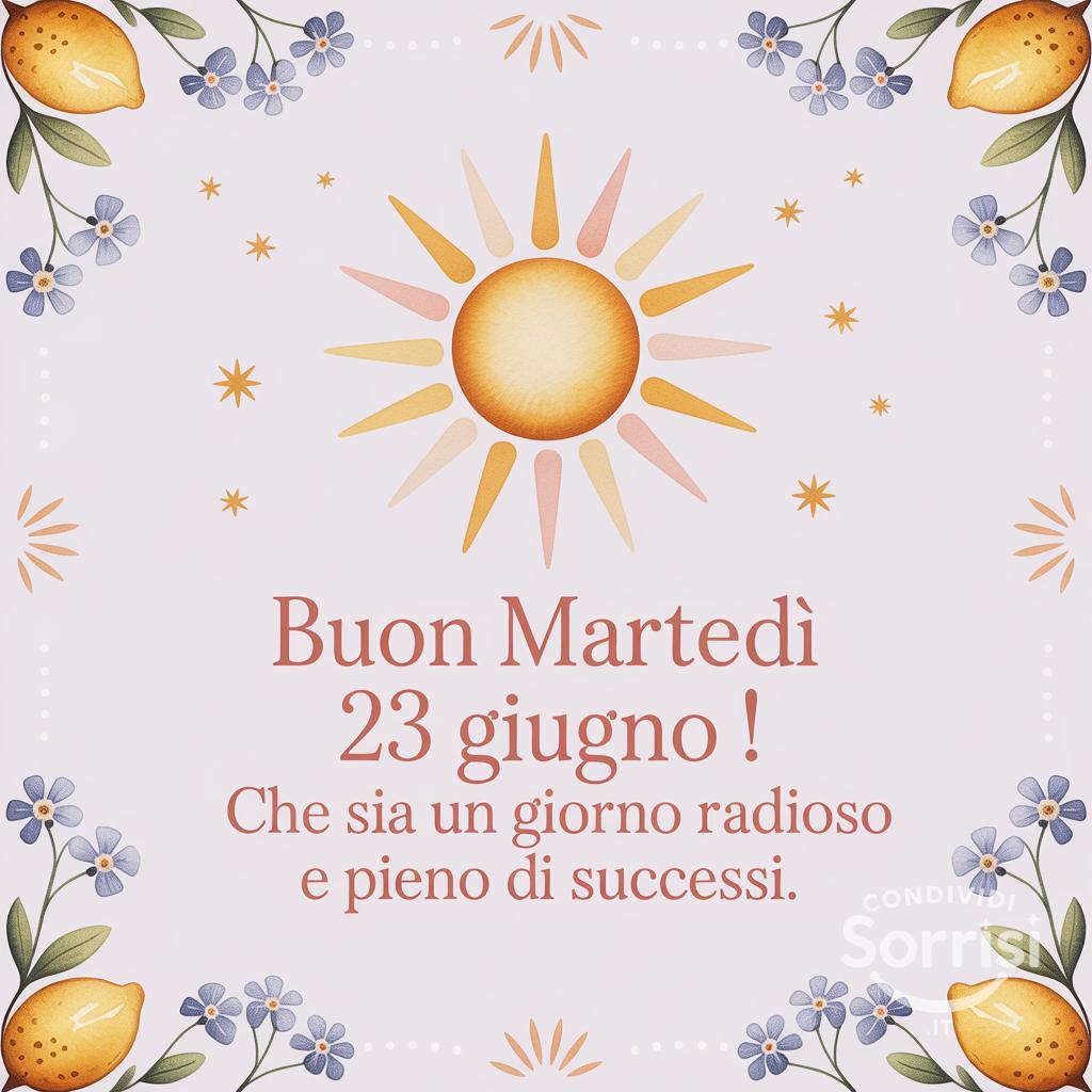 Buon martedì 23 giugno ! Che sia un giorno radioso e pieno di successi.