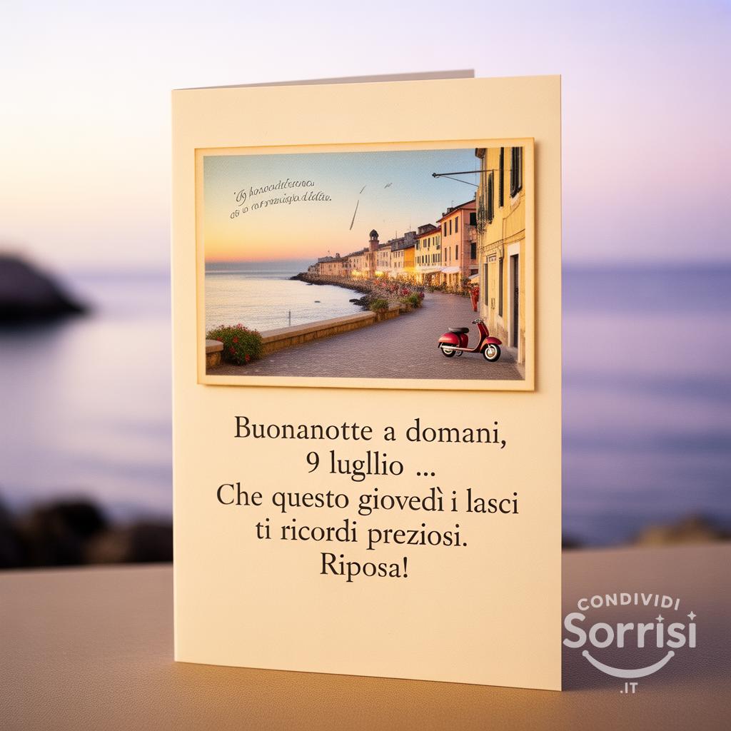 Buonanotte a domani, 9 luglio . Che questo giovedì ti lasci ricordi preziosi. Riposa!